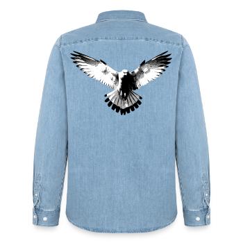 Falcon black and white - Men’s Organic Denim Shirt by Stanley/Stella - light wash - Back - AI Model Male 185 light (185cm)