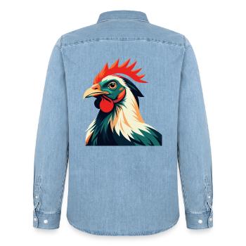 Huhn Cartoon Figur Buntes Haustier Tier - Männer Jeanshemd Organic von Stanley/Stella - verwaschenes Hellblau - Hinten - AI Model Male 185 light (185cm)