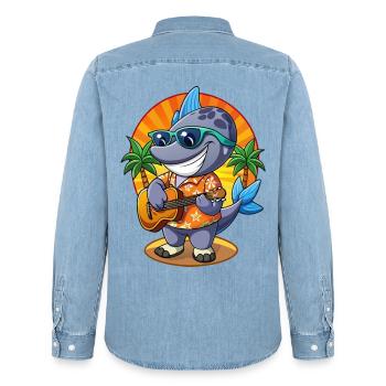 Lustige Robbe Cartoon Sommer Strand Sonnenbrille Gitarre - Männer Jeanshemd Organic von Stanley/Stella - verwaschenes Hellblau - Hinten - AI Model Male 185 light (185cm)
