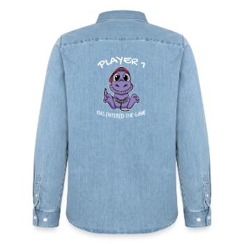 Erstes Baby Spieler 1 hat das Spiel Betreten Baby - Männer Jeanshemd Organic von Stanley/Stella - verwaschenes Hellblau - Hinten - AI Model Male 185 light (185cm)
