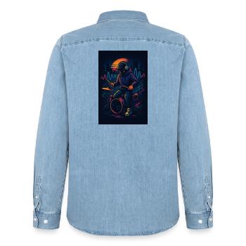 Neon Drummer - Men’s Organic Denim Shirt by Stanley/Stella - light wash - Back - AI Model Male 185 light (185cm)