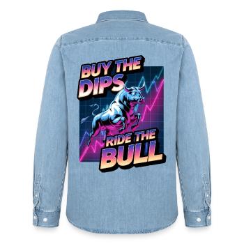 Kaufen Sie die Dips Reiten Sie den Bullen - Männer Jeanshemd Organic von Stanley/Stella - verwaschenes Hellblau - Hinten - AI Model Male 185 light (185cm)