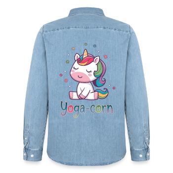 Yoga-corn - Men’s Organic Denim Shirt by Stanley/Stella - light wash - Back - AI Model Male 185 light (185cm)