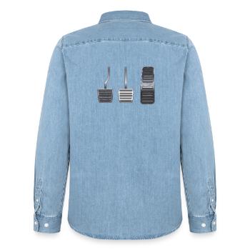 Pedals by Priority Auto Tuning Car Gift W - Men’s Organic Denim Shirt by Stanley/Stella - light wash - Back - AI Model Male 185 light (185cm)