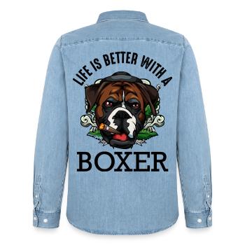Boxer - Männer Jeanshemd Organic von Stanley/Stella - verwaschenes Hellblau - Hinten - AI Model Male 185 light (185cm)