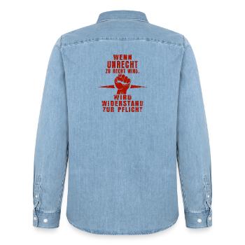 Rebellious Red – Résistance de style grunge - Chemise en denim homme bio Stanley/Stella - bleu clair délavé - Dos - AI Model Male 185 light (185cm)