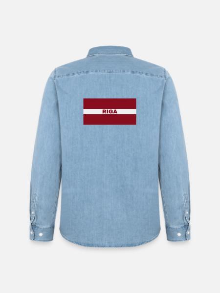 Riga en drapeau letton - Chemise en denim homme bio Stanley/Stella - bleu clair délavé