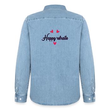 RETRAITE. RETRAITE. RETRAITEE. BONNE RETRAITE - Chemise en denim homme bio Stanley/Stella - bleu clair délavé - Dos - AI Model Male 185 light (185cm)