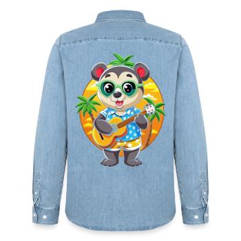 Lustige Panda Cartoon Sommer Strand Sonnenbrille Gitarre - Männer Jeanshemd Organic von Stanley/Stella - verwaschenes Hellblau - Hinten - AI Model Male 185 light (185cm)