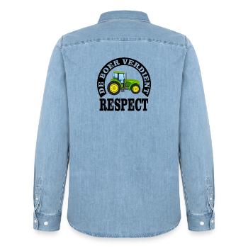 Farmers deserve respect - Men’s Organic Denim Shirt by Stanley/Stella - light wash - Back - AI Model Male 185 light (185cm)