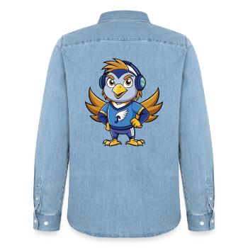 Falcon Funny Cartoon Character Musique de casque - Chemise en denim homme bio Stanley/Stella - bleu clair délavé - Dos - AI Model Male 185 light (185cm)