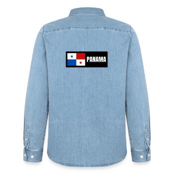 Panama Flag - Men’s Organic Denim Shirt by Stanley/Stella - light wash - Back - AI Model Male 185 light (185cm)