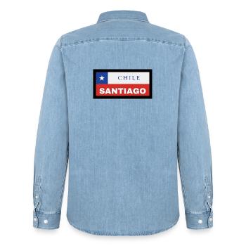 Santiago City in Chilean Flag - Men’s Organic Denim Shirt by Stanley/Stella - light wash - Back - AI Model Male 185 light (185cm)
