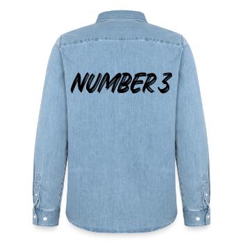 Number 3 - three - third - third - 3 - number 3 - Men’s Organic Denim Shirt by Stanley/Stella - light wash - Back - AI Model Male 185 light (185cm)