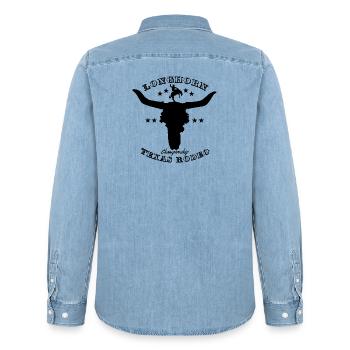 longhornrodeo - Männer Jeanshemd Organic von Stanley/Stella - verwaschenes Hellblau - Hinten - AI Model Male 185 light (185cm)