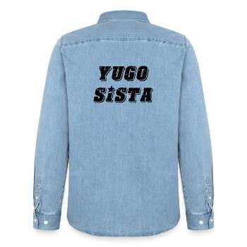 Yugo sista - united style of Balkan - Männer Jeanshemd Organic von Stanley/Stella - verwaschenes Hellblau - Hinten - AI Model Male 185 light (185cm)