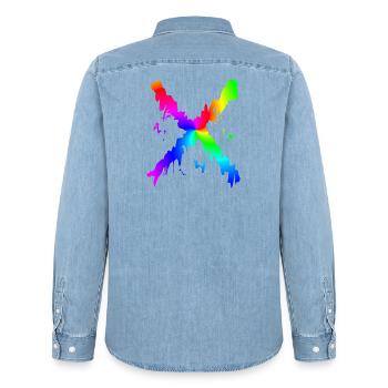 X Desing regenbogen - Männer Jeanshemd Organic von Stanley/Stella - verwaschenes Hellblau - Hinten - AI Model Male 185 light (185cm)