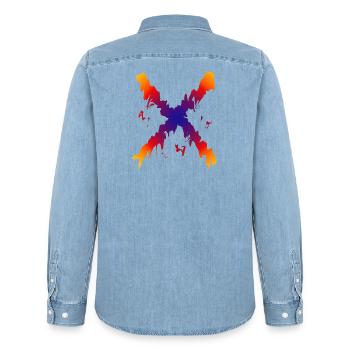 Regenbogen X Farbfluss Muster - Männer Jeanshemd Organic von Stanley/Stella - verwaschenes Hellblau - Hinten - AI Model Male 185 light (185cm)