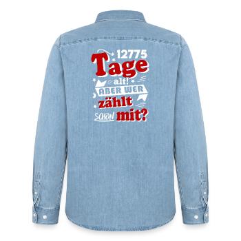 Geburtstag 35 Jahre Tage alt Happy Birthday - Männer Jeanshemd Organic von Stanley/Stella - verwaschenes Hellblau - Hinten - AI Model Male 185 light (185cm)