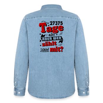 Geburtstag 75 Jahre Tage alt Happy Birthday - Männer Jeanshemd Organic von Stanley/Stella - verwaschenes Hellblau - Hinten - AI Model Male 185 light (185cm)