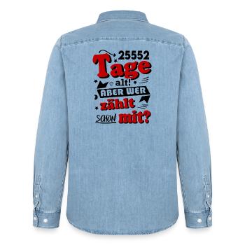 Geburtstag 70 Jahre Tage alt Happy Birthday - Männer Jeanshemd Organic von Stanley/Stella - verwaschenes Hellblau - Hinten - AI Model Male 185 light (185cm)