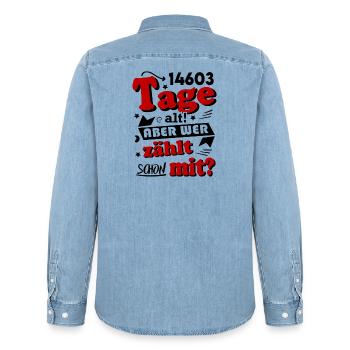 Geburtstag 40 Jahre Tage alt Happy Birthday - Männer Jeanshemd Organic von Stanley/Stella - verwaschenes Hellblau - Hinten - AI Model Male 185 light (185cm)
