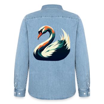 Schwan Cartoon Figur Buntes Haustier Tier - Männer Jeanshemd Organic von Stanley/Stella - verwaschenes Hellblau - Hinten - AI Model Male 185 light (185cm)