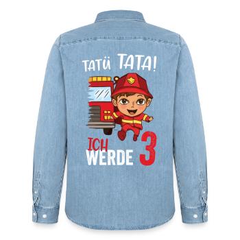 Tatü tata ich werde 3 Jahre Alt Feuerwehr - Männer Jeanshemd Organic von Stanley/Stella - verwaschenes Hellblau - Hinten - AI Model Male 185 light (185cm)
