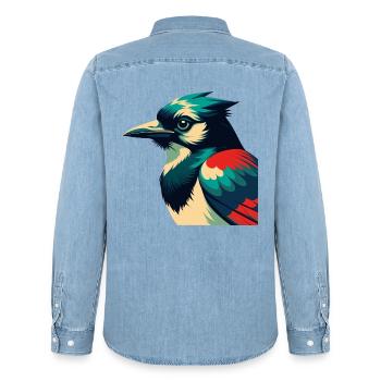 Blauhäher Cartoon Figur Buntes Haustier Tier - Männer Jeanshemd Organic von Stanley/Stella - verwaschenes Hellblau - Hinten - AI Model Male 185 light (185cm)