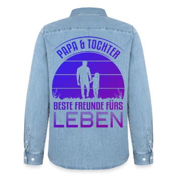 Papa Tochter Geschenk Beste Freunde Vater Spruch - Männer Jeanshemd Organic von Stanley/Stella - verwaschenes Hellblau - Hinten - AI Model Male 185 light (185cm)