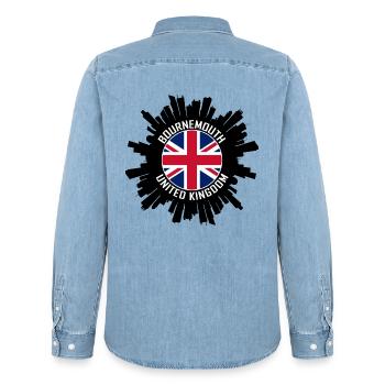 Bournemouth Skyline UK Flagge Reise-Souvenir - Männer Jeanshemd Organic von Stanley/Stella - verwaschenes Hellblau - Hinten - AI Model Male 185 light (185cm)