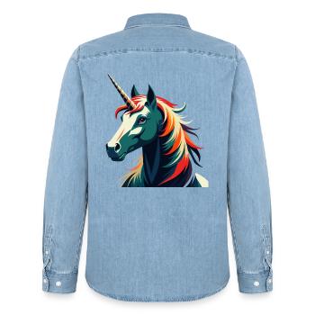 Einhorn Cartoon Figur Buntes Haustier Tier - Männer Jeanshemd Organic von Stanley/Stella - verwaschenes Hellblau - Hinten - AI Model Male 185 light (185cm)