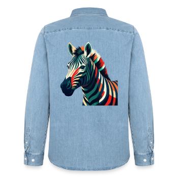 Zebra Cartoon Figur Buntes Haustier Tier - Männer Jeanshemd Organic von Stanley/Stella - verwaschenes Hellblau - Hinten - AI Model Male 185 light (185cm)