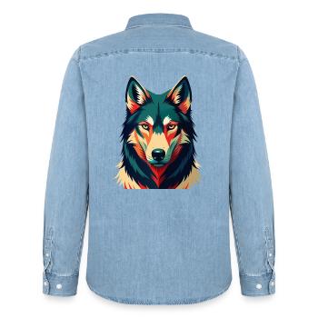 Wolf Cartoon Figur Buntes Haustier Tier - Männer Jeanshemd Organic von Stanley/Stella - verwaschenes Hellblau - Hinten - AI Model Male 185 light (185cm)