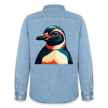 Pinguin Zeichentrickfigur Buntes Haustier Tier - Männer Jeanshemd Organic von Stanley/Stella - verwaschenes Hellblau - Hinten - AI Model Male 185 light (185cm)