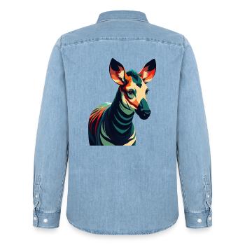 Okapi Zeichentrickfigur Buntes Haustier Tier - Männer Jeanshemd Organic von Stanley/Stella - verwaschenes Hellblau - Hinten - AI Model Male 185 light (185cm)