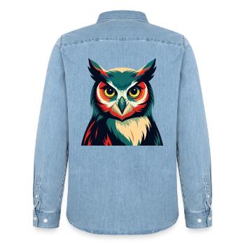 Eule Zeichentrickfigur Buntes Haustier Tier - Männer Jeanshemd Organic von Stanley/Stella - verwaschenes Hellblau - Hinten - AI Model Male 185 light (185cm)