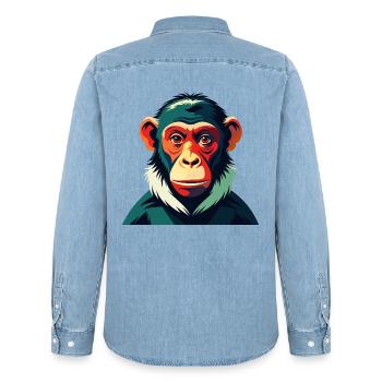 Affe Cartoon Figur Buntes Haustier Tier - Männer Jeanshemd Organic von Stanley/Stella - verwaschenes Hellblau - Hinten - AI Model Male 185 light (185cm)
