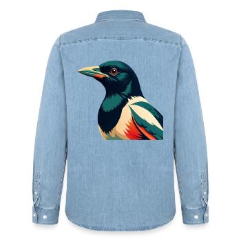 Pie Dessin Animé Personnage Animal De Compagnie Coloré - Chemise en denim homme bio Stanley/Stella - bleu clair délavé - Dos - AI Model Male 185 light (185cm)