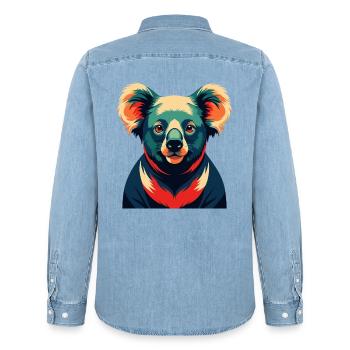 Koala Zeichentrickfigur Buntes Haustier Tier - Männer Jeanshemd Organic von Stanley/Stella - verwaschenes Hellblau - Hinten - AI Model Male 185 light (185cm)