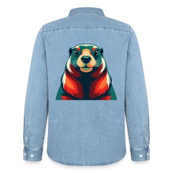 Murmeltier Zeichentrickfigur Buntes Haustier Tier - Männer Jeanshemd Organic von Stanley/Stella - verwaschenes Hellblau - Hinten - AI Model Male 185 light (185cm)
