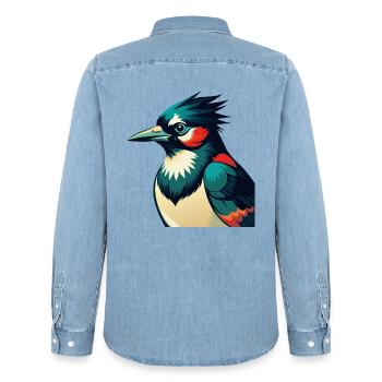 Blauhäher Zeichentrickfigur Buntes Haustier Tier - Männer Jeanshemd Organic von Stanley/Stella - verwaschenes Hellblau - Hinten - AI Model Male 185 light (185cm)