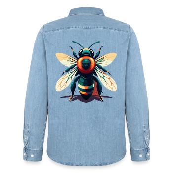 Biene Cartoon Figur Buntes Haustier Tier - Männer Jeanshemd Organic von Stanley/Stella - verwaschenes Hellblau - Hinten - AI Model Male 185 light (185cm)