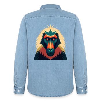 Babouin Personnage De Dessin Animé Animal De Compagnie Coloré - Chemise en denim homme bio Stanley/Stella - bleu clair délavé - Dos - AI Model Male 185 light (185cm)