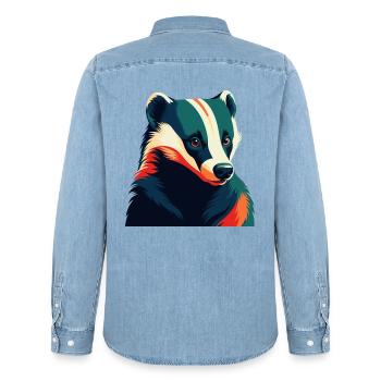 Dachs Zeichentrickfigur Buntes Haustier Tier - Männer Jeanshemd Organic von Stanley/Stella - verwaschenes Hellblau - Hinten - AI Model Male 185 light (185cm)