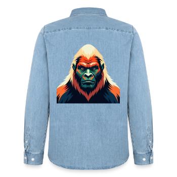 Yeti Personnage De Dessin Animé Animal De Compagnie Coloré - Chemise en denim homme bio Stanley/Stella - bleu clair délavé - Dos - AI Model Male 185 light (185cm)