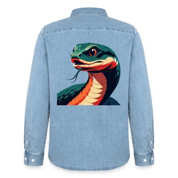 Schlange Cartoon Figur Buntes Haustier Tier - Männer Jeanshemd Organic von Stanley/Stella - verwaschenes Hellblau - Hinten - AI Model Male 185 light (185cm)