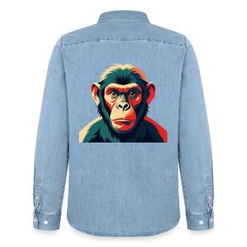 Affe Cartoon Figur Buntes Haustier Tier - Männer Jeanshemd Organic von Stanley/Stella - verwaschenes Hellblau - Hinten - AI Model Male 185 light (185cm)