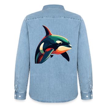 Orca Cartoon-Figur Buntes Haustier - Männer Jeanshemd Organic von Stanley/Stella - verwaschenes Hellblau - Hinten - AI Model Male 185 light (185cm)