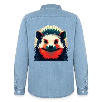 Igel Cartoon Figur Buntes Haustier Tier - Männer Jeanshemd Organic von Stanley/Stella - verwaschenes Hellblau - Hinten - AI Model Male 185 light (185cm)